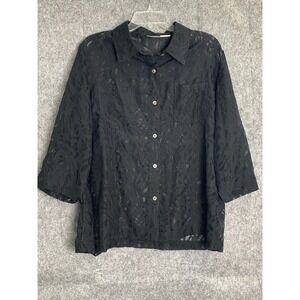 Sheer Black Cutout Button-Front Blouse Romantic Boho‎ Gothic Layering Shirt